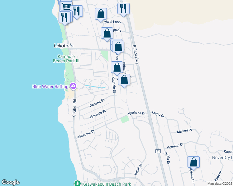 map of restaurants, bars, coffee shops, grocery stores, and more near 2875 Kauhale Street in Kihei