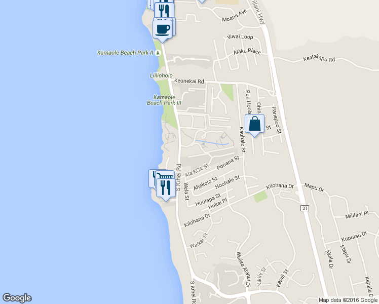 map of restaurants, bars, coffee shops, grocery stores, and more near 2777 South Kihei Road in Kihei
