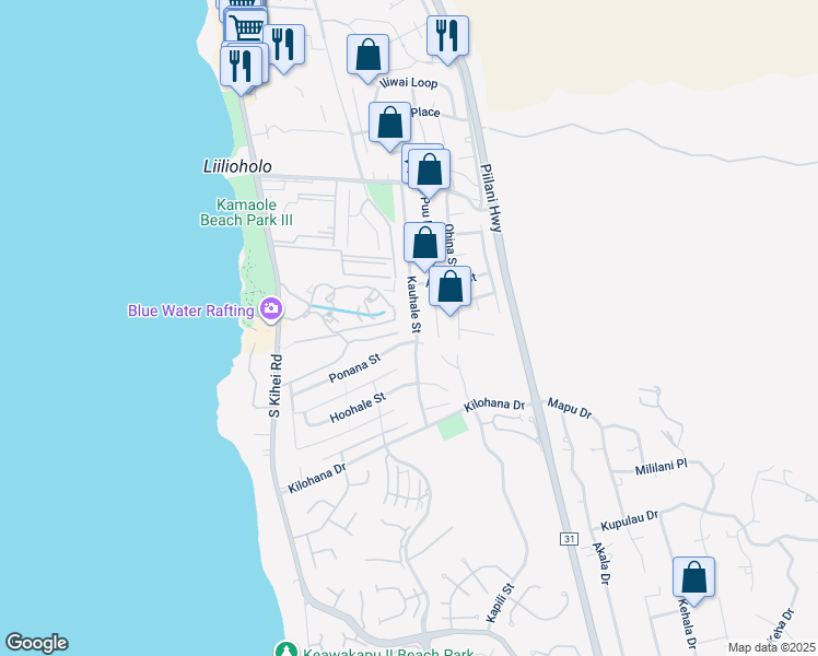 map of restaurants, bars, coffee shops, grocery stores, and more near 2860 Kauhale Street in Kihei