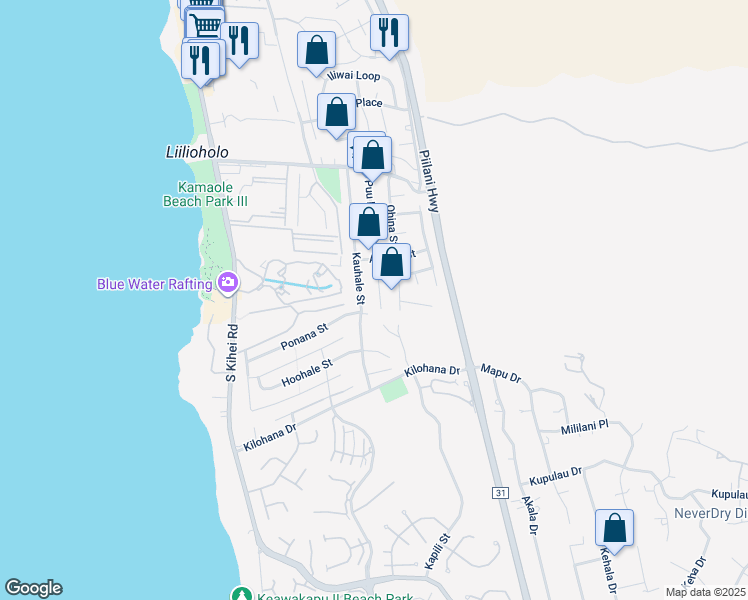 map of restaurants, bars, coffee shops, grocery stores, and more near 2852 Puu Hoolai Street in Kihei