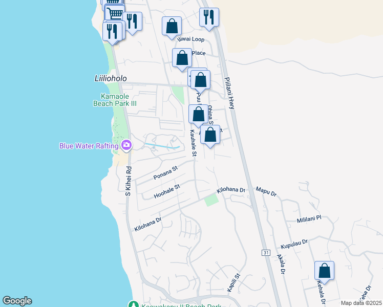 map of restaurants, bars, coffee shops, grocery stores, and more near 2860 Kauhale Street in Kihei
