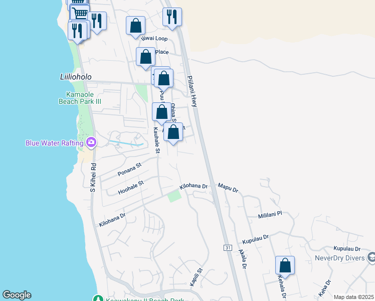 map of restaurants, bars, coffee shops, grocery stores, and more near 285 Ohina Place in Kihei