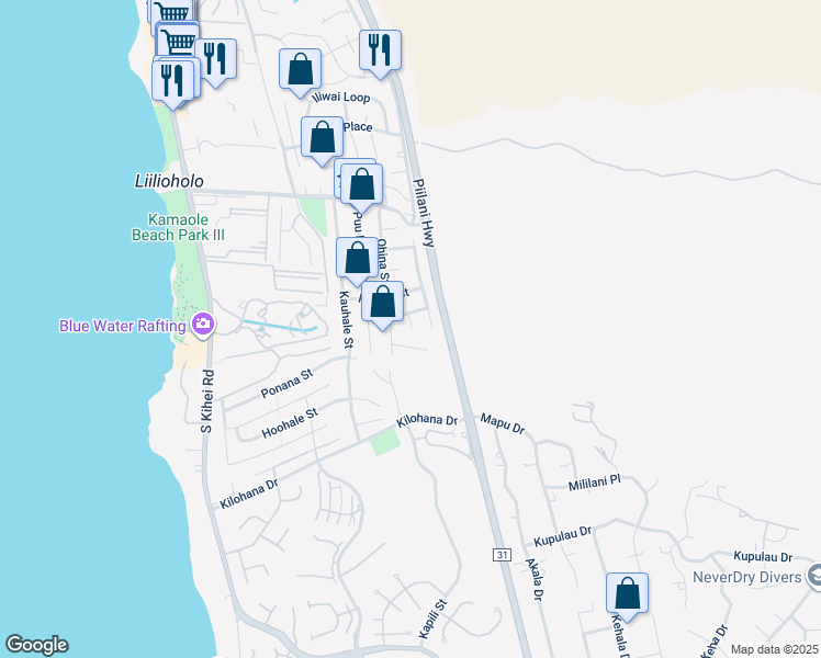 map of restaurants, bars, coffee shops, grocery stores, and more near 2840 Umalu Place in Kihei