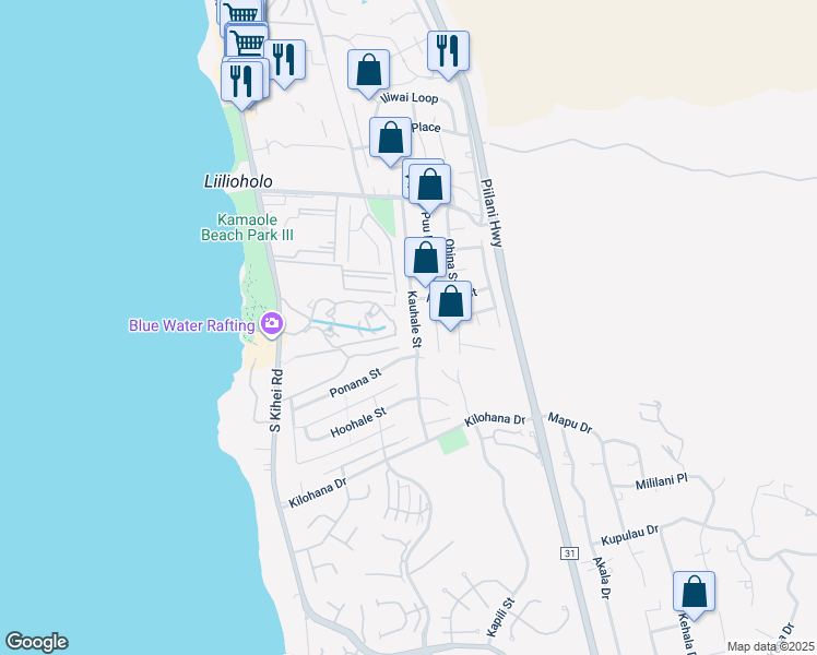 map of restaurants, bars, coffee shops, grocery stores, and more near 2830 Kauhale Street in Kihei