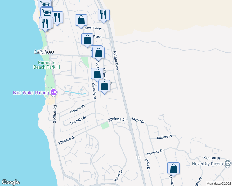 map of restaurants, bars, coffee shops, grocery stores, and more near 2844 Panepoo Street in Kihei