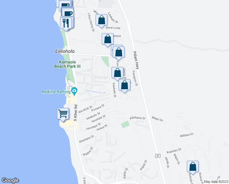 map of restaurants, bars, coffee shops, grocery stores, and more near 2824 Kauhale Street in Kihei