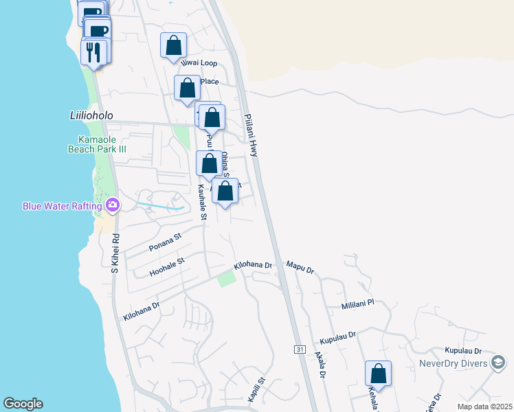 map of restaurants, bars, coffee shops, grocery stores, and more near 2845 Panepoo Street in Kihei