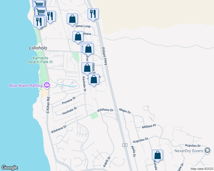 map of restaurants, bars, coffee shops, grocery stores, and more near 2845 Panepoo Street in Kihei