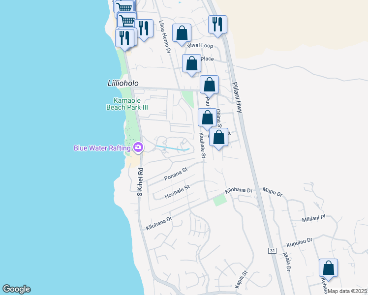 map of restaurants, bars, coffee shops, grocery stores, and more near Ala KOA St in Kihei