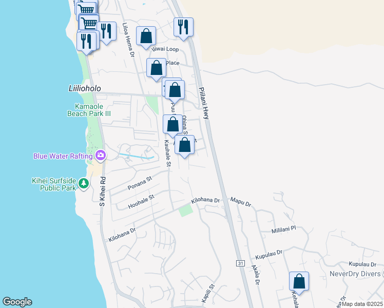 map of restaurants, bars, coffee shops, grocery stores, and more near 266 Alaume Street in Kihei