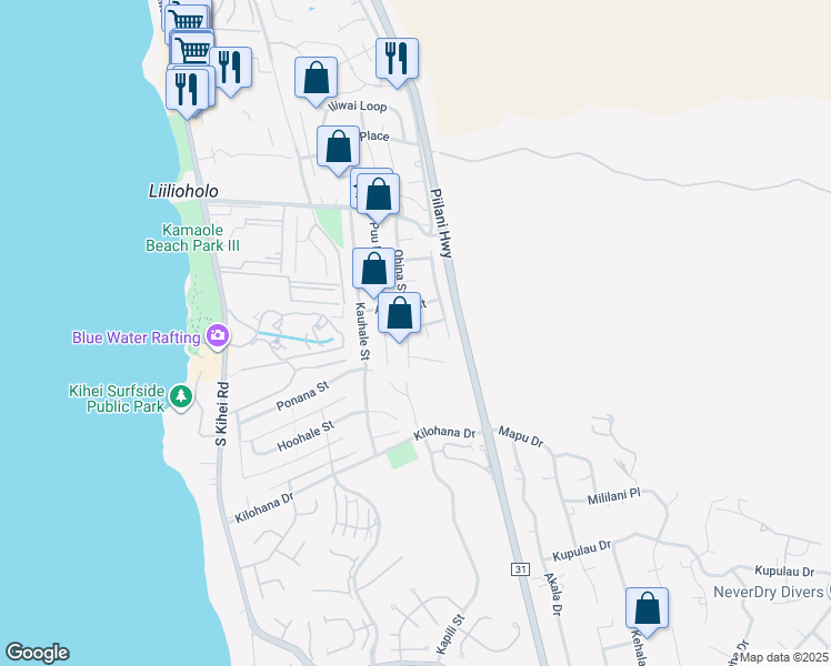 map of restaurants, bars, coffee shops, grocery stores, and more near 266 Alaume Street in Kihei