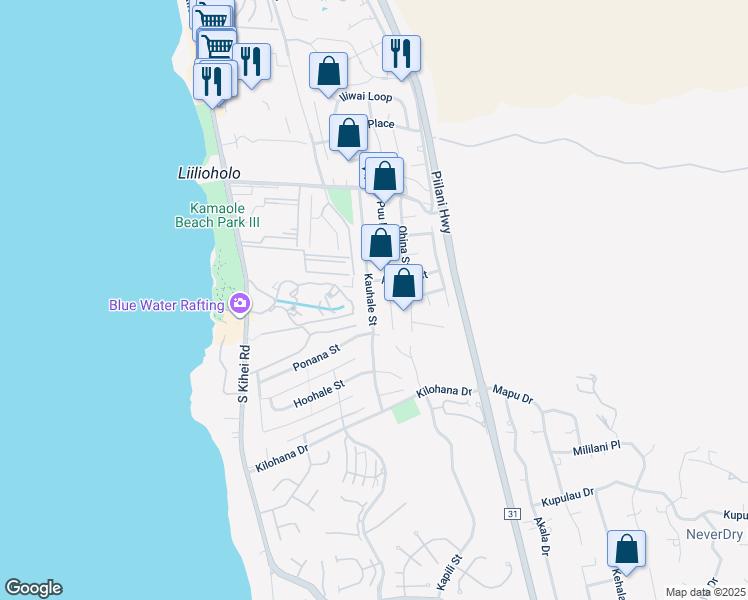 map of restaurants, bars, coffee shops, grocery stores, and more near 2825 Kauhale Street in Kihei