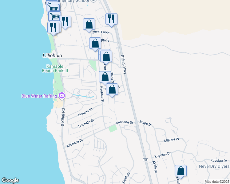 map of restaurants, bars, coffee shops, grocery stores, and more near 265 Alaume Street in Kihei