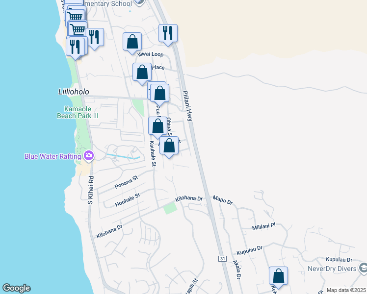 map of restaurants, bars, coffee shops, grocery stores, and more near 293 Alaume Street in Kihei