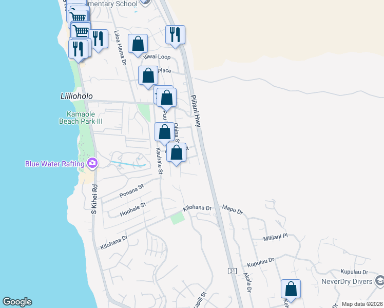 map of restaurants, bars, coffee shops, grocery stores, and more near 293 Alaume Street in Kihei