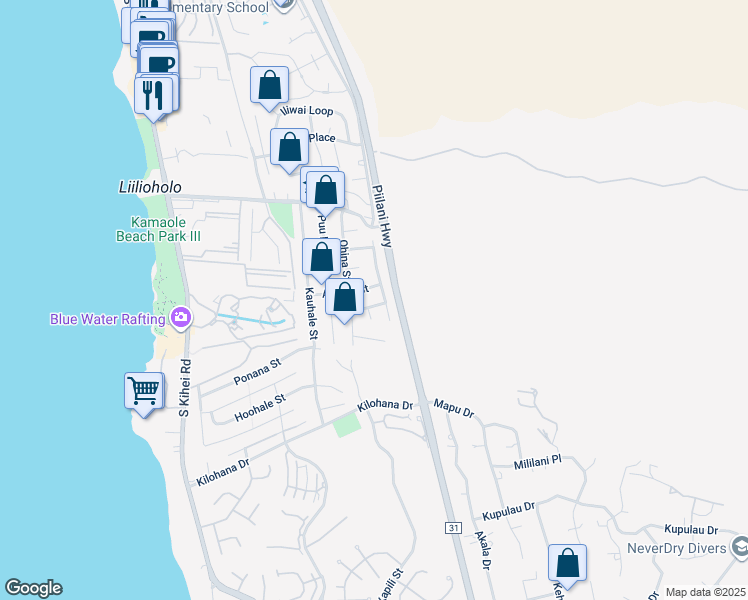 map of restaurants, bars, coffee shops, grocery stores, and more near 293 Alaume Street in Kihei