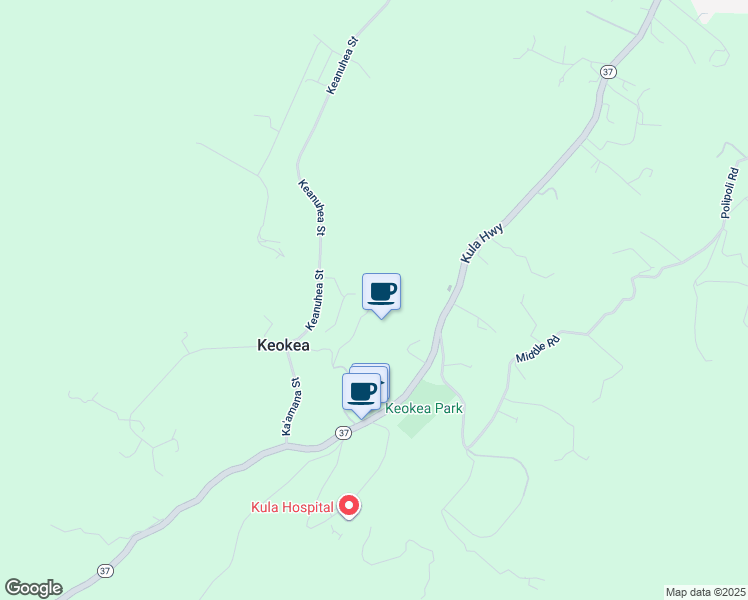 map of restaurants, bars, coffee shops, grocery stores, and more near 9314 Kula Highway in Kula