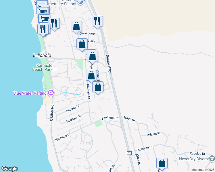 map of restaurants, bars, coffee shops, grocery stores, and more near 2810 Panepoo Street in Kihei
