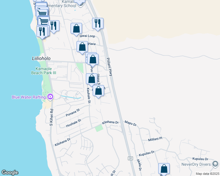 map of restaurants, bars, coffee shops, grocery stores, and more near 2797 Panepoo Street in Kihei