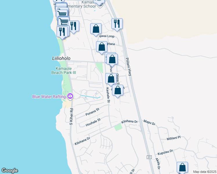 map of restaurants, bars, coffee shops, grocery stores, and more near 2791 Kauhale Street in Kihei