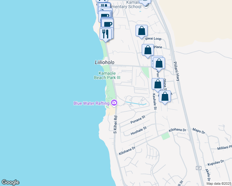 map of restaurants, bars, coffee shops, grocery stores, and more near 2747 South Kihei Road in Kihei