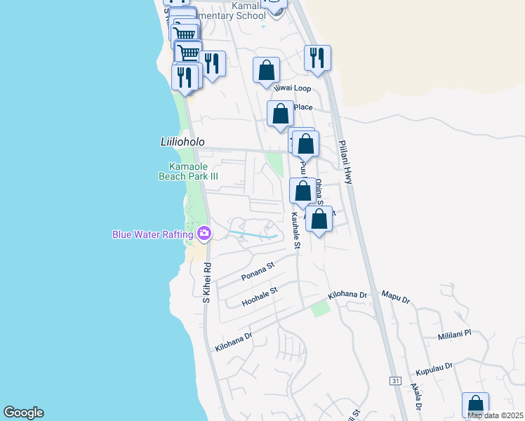 map of restaurants, bars, coffee shops, grocery stores, and more near 2747 South Kihei Road in Kihei