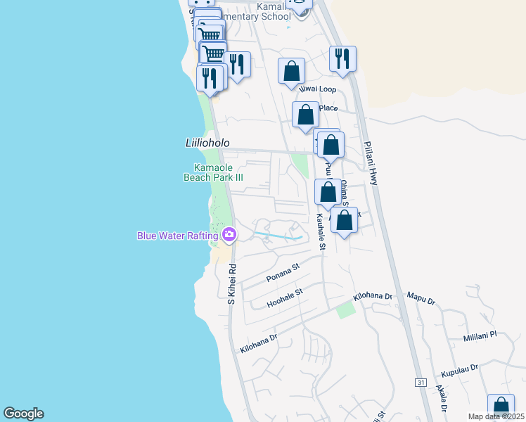 map of restaurants, bars, coffee shops, grocery stores, and more near 2737 South Kihei Road in Kihei