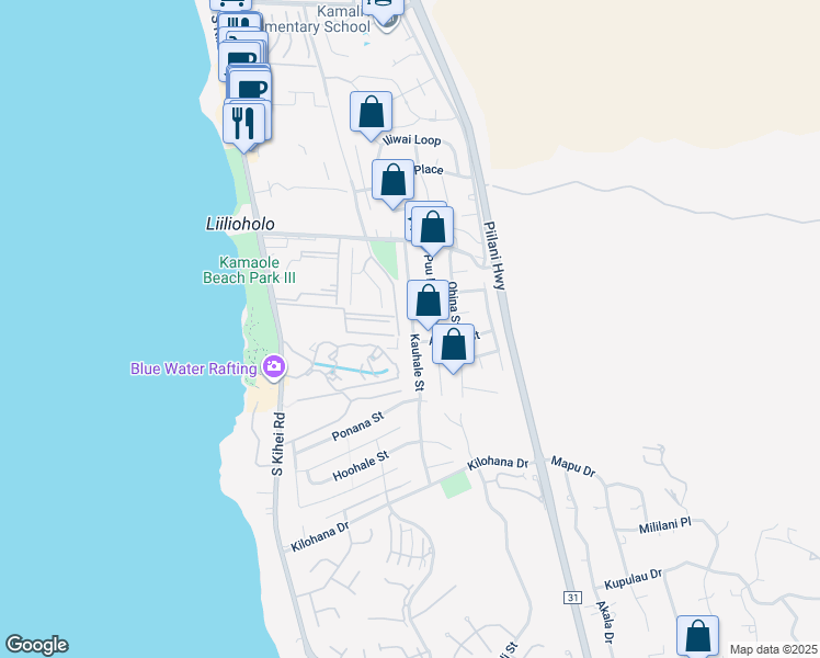 map of restaurants, bars, coffee shops, grocery stores, and more near 2776 Kauhale Street in Kihei