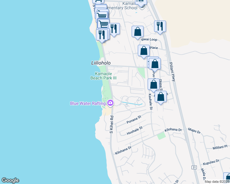 map of restaurants, bars, coffee shops, grocery stores, and more near 2737 South Kihei Road in Kihei