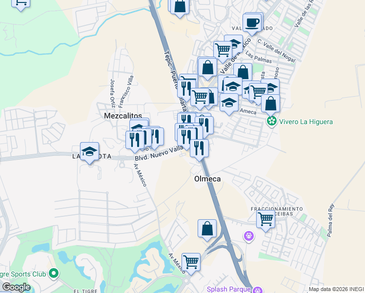 map of restaurants, bars, coffee shops, grocery stores, and more near 5 Boulevard Nuevo Vallarta in Las Jarretaderas
