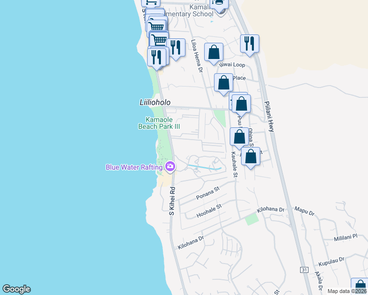 map of restaurants, bars, coffee shops, grocery stores, and more near 2737 South Kihei Road in Kihei
