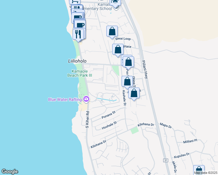 map of restaurants, bars, coffee shops, grocery stores, and more near 2747 South Kihei Road in Kihei