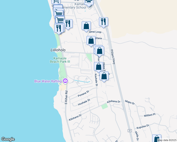 map of restaurants, bars, coffee shops, grocery stores, and more near 2747 South Kihei Road in Kihei