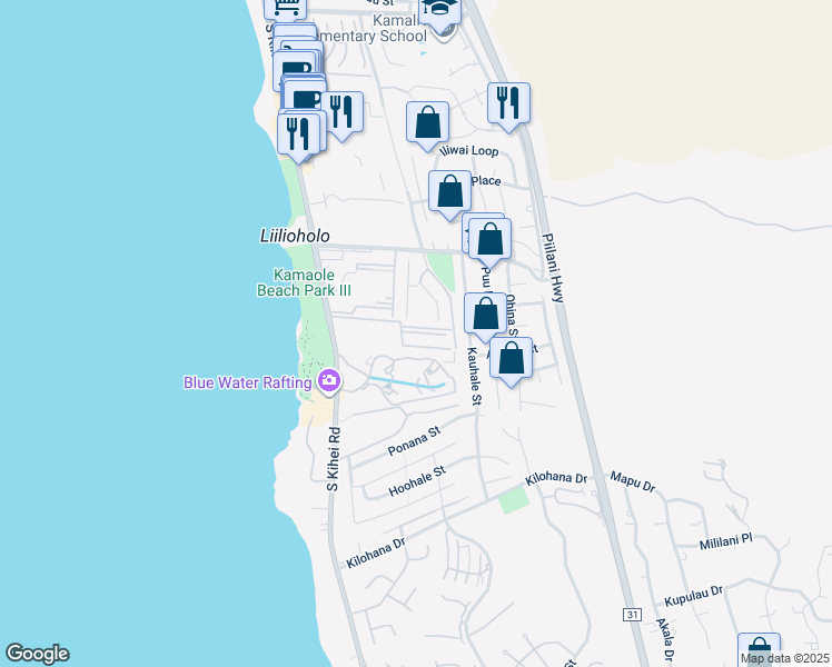 map of restaurants, bars, coffee shops, grocery stores, and more near 2747 South Kihei Road in Kihei
