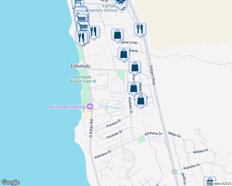 map of restaurants, bars, coffee shops, grocery stores, and more near 2747 South Kihei Road in Kihei