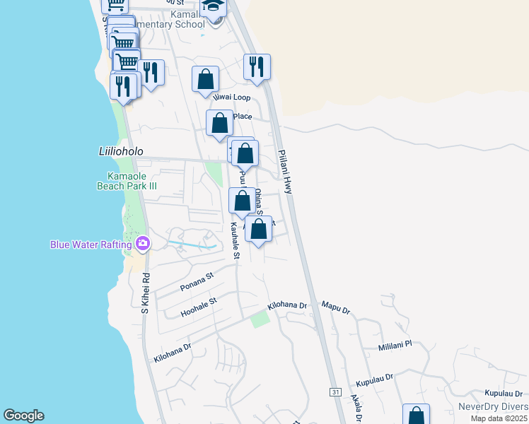 map of restaurants, bars, coffee shops, grocery stores, and more near 262 Hapakolu Place in Kihei