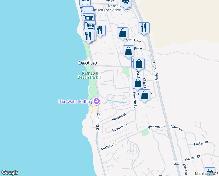 map of restaurants, bars, coffee shops, grocery stores, and more near 2737 South Kihei Road in Kihei