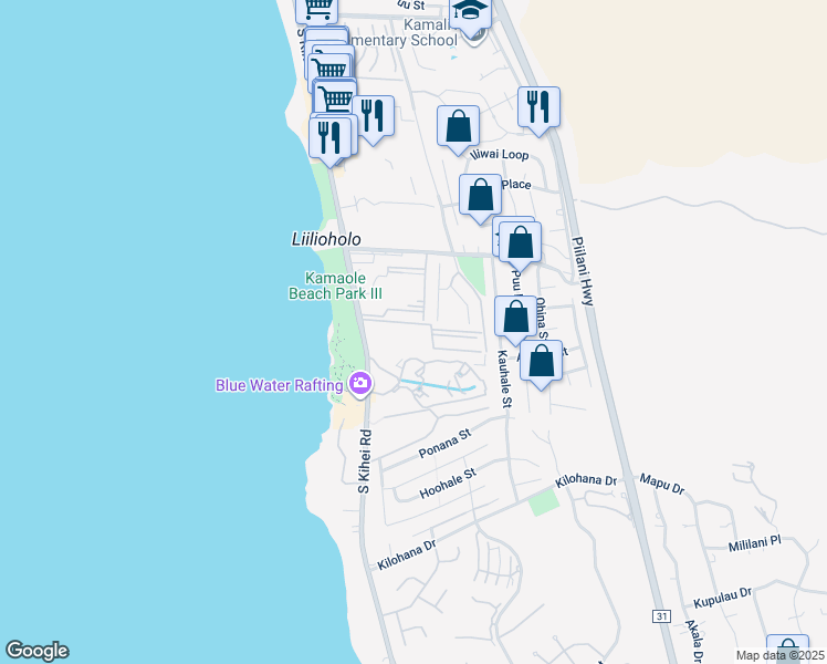 map of restaurants, bars, coffee shops, grocery stores, and more near 2737 South Kihei Road in Kihei