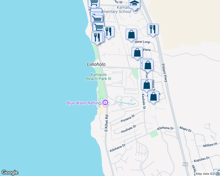 map of restaurants, bars, coffee shops, grocery stores, and more near 2737 South Kihei Road in Kihei