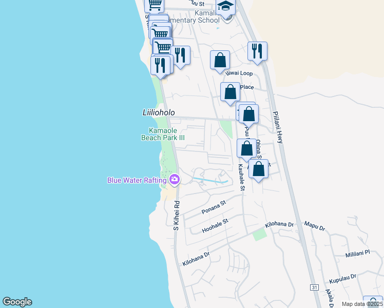 map of restaurants, bars, coffee shops, grocery stores, and more near 2737 South Kihei Road in Kihei