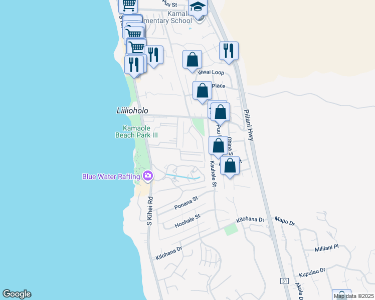 map of restaurants, bars, coffee shops, grocery stores, and more near 2747 South Kihei Road in Kihei