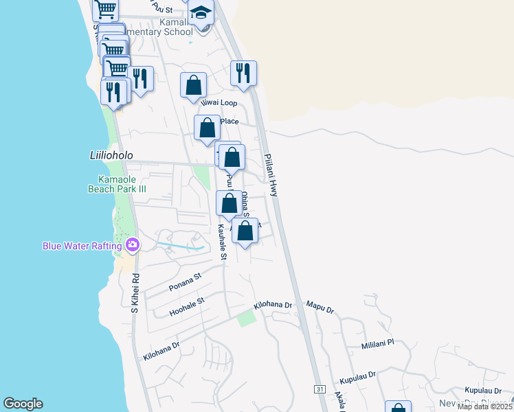 map of restaurants, bars, coffee shops, grocery stores, and more near 275 Hapakolu Place in Kihei
