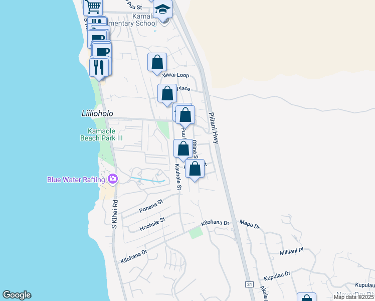 map of restaurants, bars, coffee shops, grocery stores, and more near 2751 Puu Hoolai Street in Kihei