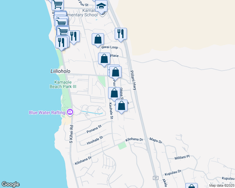 map of restaurants, bars, coffee shops, grocery stores, and more near 2751 Puu Hoolai Street in Kihei