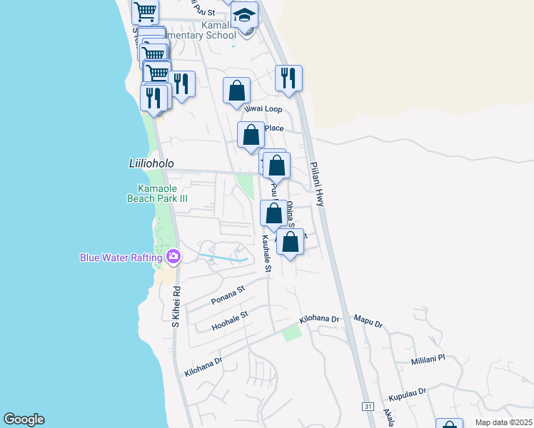 map of restaurants, bars, coffee shops, grocery stores, and more near 2757 Kauhale Street in Kihei