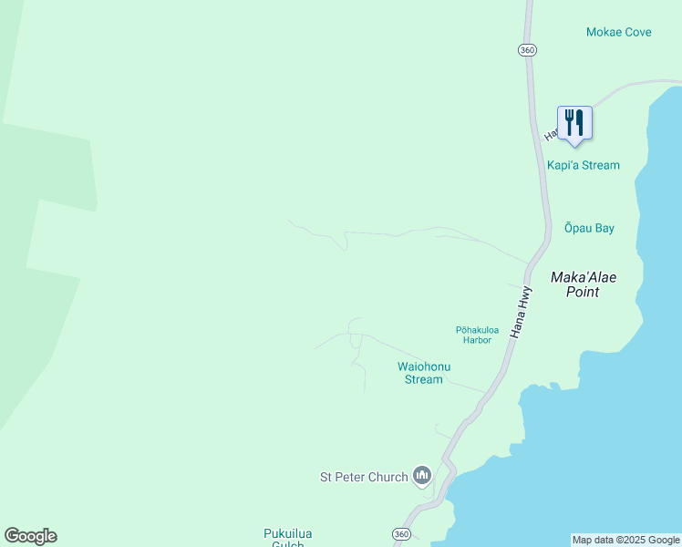 map of restaurants, bars, coffee shops, grocery stores, and more near 335 Kapia Road in Hana