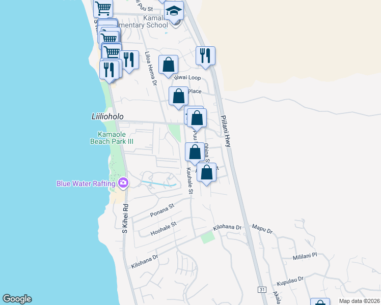 map of restaurants, bars, coffee shops, grocery stores, and more near 2757 Kauhale Street in Kihei