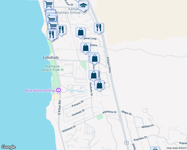 map of restaurants, bars, coffee shops, grocery stores, and more near 2748 Puu Hoolai Street in Kihei