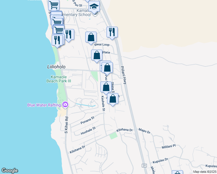 map of restaurants, bars, coffee shops, grocery stores, and more near 2745 Puu Hoolai Street in Kihei