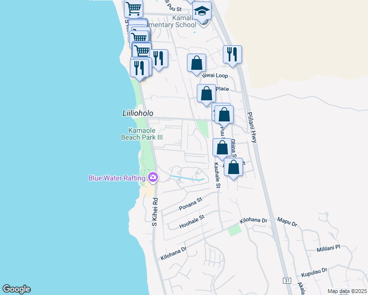 map of restaurants, bars, coffee shops, grocery stores, and more near 160 Keonekai Road in Kihei